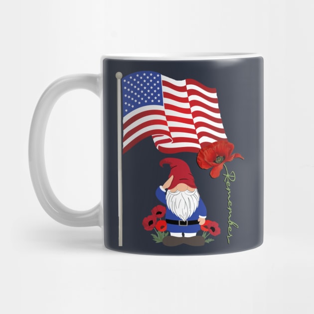 Gnome Lover, American Flag & Poppy Flowers Patriotic by tamdevo1